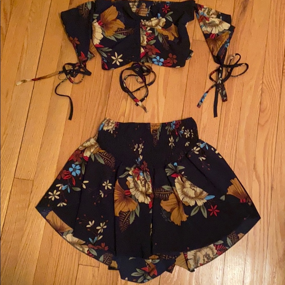 Two Piece Cover up with Crop Top and Flowy Shorts